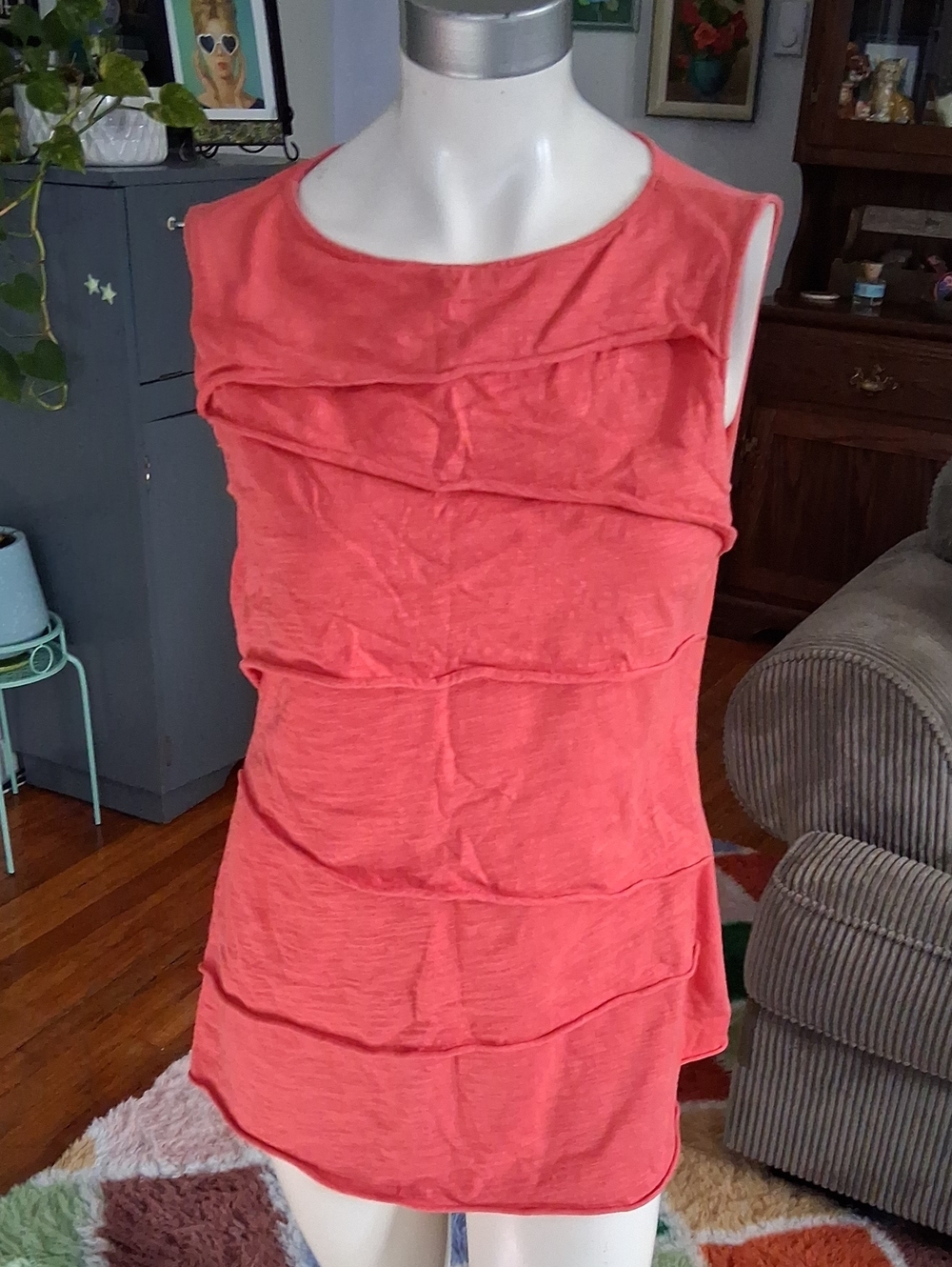 neon buddha Coral Tiered Scoop Neck Tank